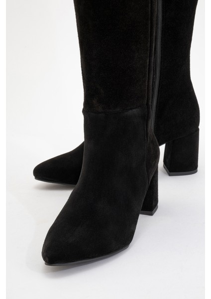 Sejas Siyah Deri Süet Kadın Topuklu Çizme modelleri