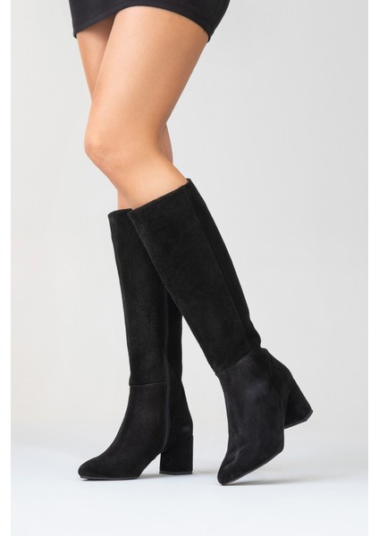 Sejas Siyah Deri Süet Kadın Topuklu Çizme indirimleri