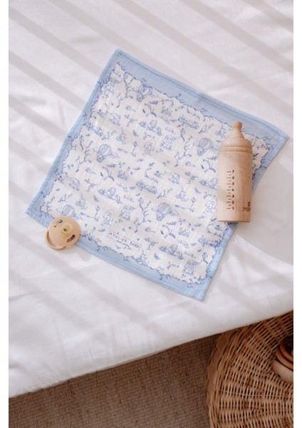 Müslin Bebek Örtüsü ve 3’lü Ağız Bezi Seti - Toile De Jouy / Mavi modelleri