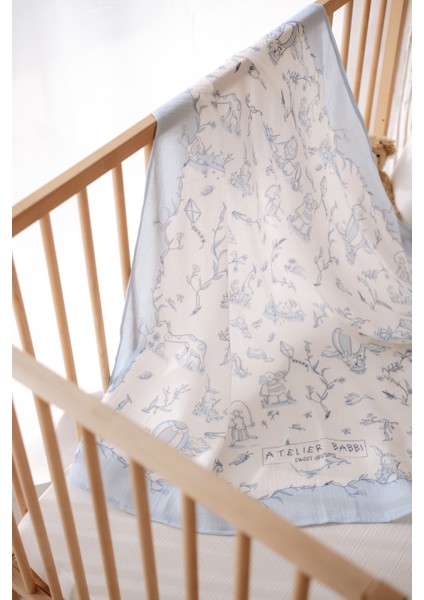 Müslin Bebek Örtüsü ve 3’lü Ağız Bezi Seti - Toile De Jouy / Mavi fırsatları