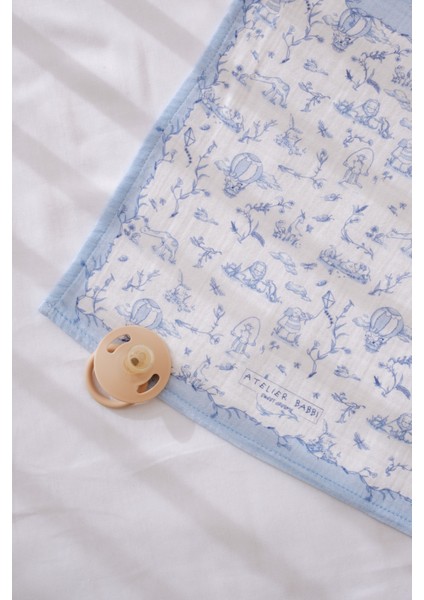 Müslin Bebek Örtüsü ve 3’lü Ağız Bezi Seti - Toile De Jouy / Mavi indirimleri