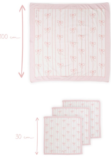 Müslin Bebek Örtüsü ve 3’lü Ağız Bezi Seti - Kurdele / Pembe