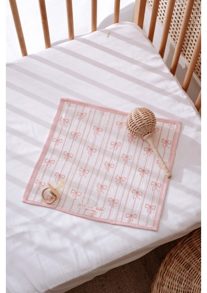 Müslin Bebek Örtüsü ve 3’lü Ağız Bezi Seti - Kurdele / Pembe modelleri
