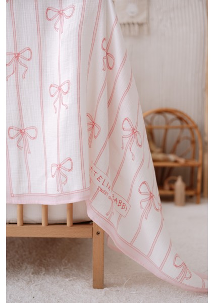 Müslin Bebek Örtüsü ve 3’lü Ağız Bezi Seti - Kurdele / Pembe fırsatları