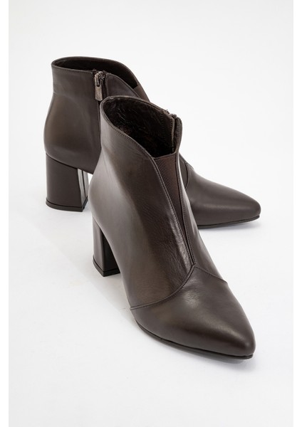 Finda Kahverengi Cilt Deri Kadın Topuklu Bot