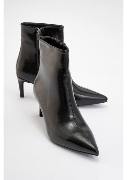 Noya Siyah Cilt Sivri Burun Kadın Ince Topuklu Bot