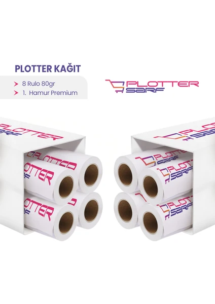 PlotterSarf® 1.Hamur Premium Opak 80 gr Plankopya Ozalit Çizim Kağıdı 31cm x 175mt 8 Rulo