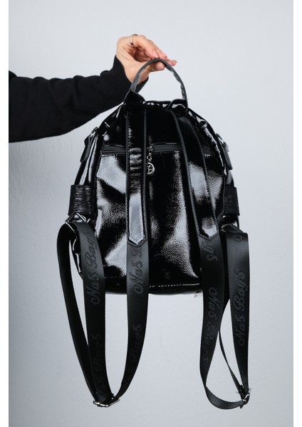 Straw Siyah Kırışık Rugan Kadın Sırt Çantası indirimleri