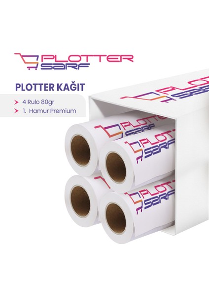 ® 1.Hamur Premium Opak 80 gr Plotter Çizim Kağıdı 45cm x 100mt 4 Rulo