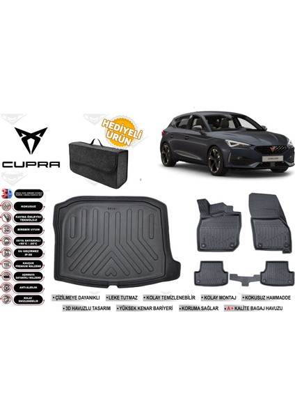 Cupra Leon 2023 Model Alt Bagaj Havuzu+Paspas Seti Profesyonel Serisi Hediyeli