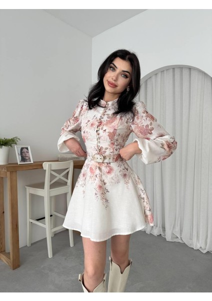 Heydi Kemerli Çiçek Desen Tasarım Mini Elbise modelleri