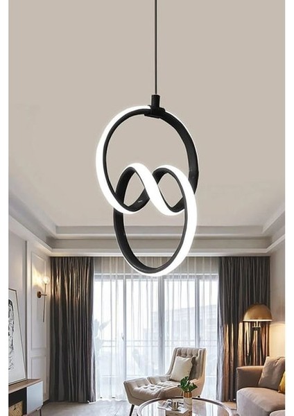 Emily Siyah Modern Sarkıt LED Avize Beyaz Işık Salon Mutfak Oda Hol Ledli Avize