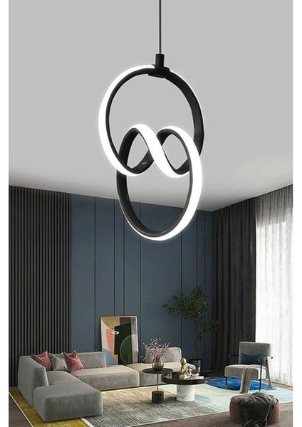 Emily Siyah Modern Sarkıt LED Avize Beyaz Işık Salon Mutfak Oda Hol Ledli Avize modelleri