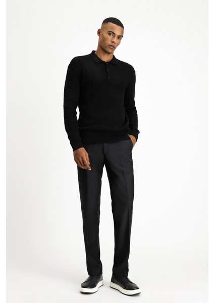 Polo Yaka Slim Fit Dar Kesim Desenli Pamuklu Triko Kazak fiyatları