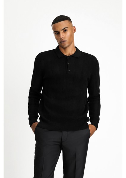 Polo Yaka Slim Fit Dar Kesim Desenli Pamuklu Triko Kazak modelleri