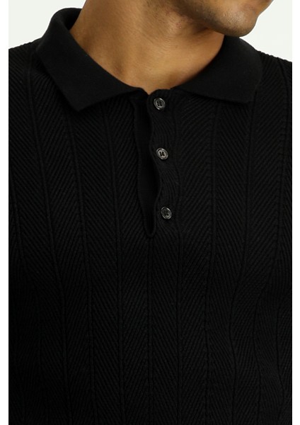 Polo Yaka Slim Fit Dar Kesim Desenli Pamuklu Triko Kazak indirimleri