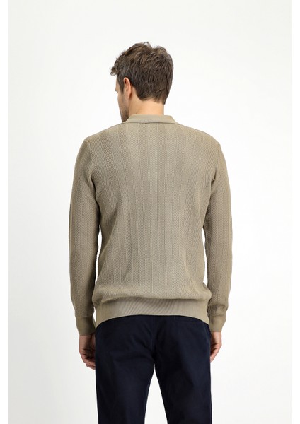 Polo Yaka Slim Fit Dar Kesim Desenli Pamuklu Triko Kazak fırsatları