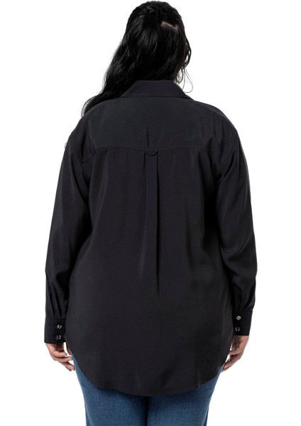 Büyük Beden Torba Cepli Rivetli Siyah Gömlek modelleri