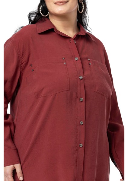 Büyük Beden Torba Cepli Rivetli Bordo Gömlek fırsatları