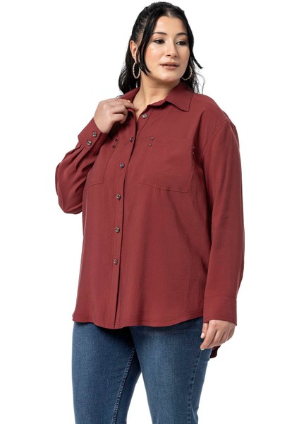 Büyük Beden Torba Cepli Rivetli Bordo Gömlek indirimleri