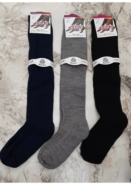 Kadın Taban Havlu Yün Dizaltı Çorap 3'lü Paket