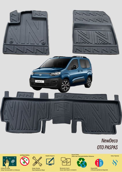 NewDeco Fiat Doblo 2023 ve Sonrası Için 5,5d Carbon Style Havuzlu Paspas - Tpe Malzeme
