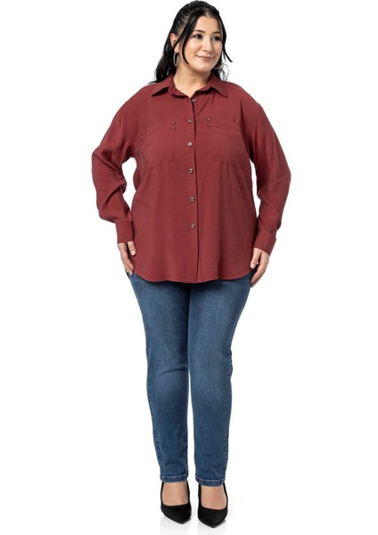Büyük Beden Torba Cepli Rivetli Bordo Gömlek fiyatları
