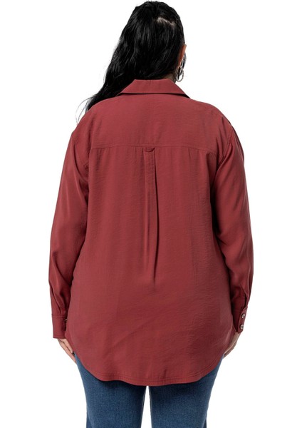 Büyük Beden Torba Cepli Rivetli Bordo Gömlek modelleri