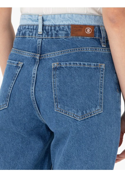 Kadın Koyu İndigo Mom High Waist Fit Jean Pantolon 50291385-VR089