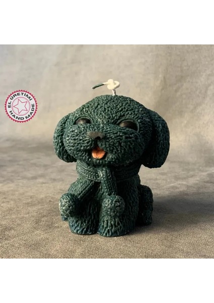 El Yapımı Sevimli Köpek Mum - Yeşil / 8 x 8 cm