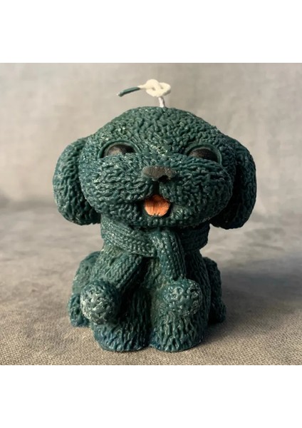El Yapımı Sevimli Köpek Mum - Yeşil / 8 x 8 cm