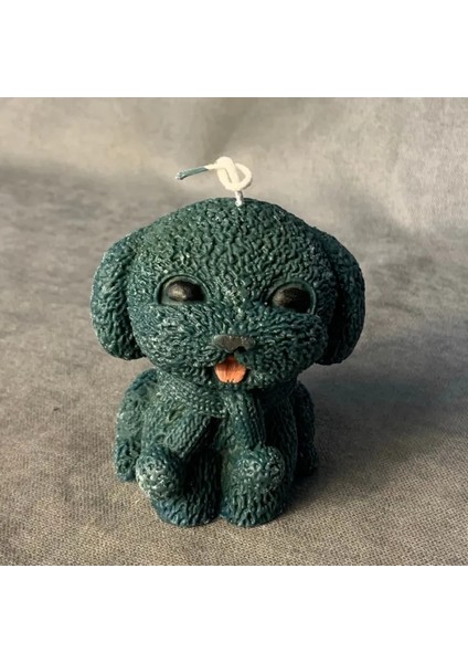 El Yapımı Sevimli Köpek Mum - Yeşil / 8 x 8 cm