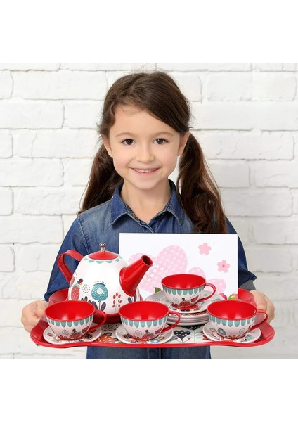 15 Parça Çiçek Desenli Metal Çay Seti (Küçük Çocuklar Için Çay Partisi Seti) fırsatları