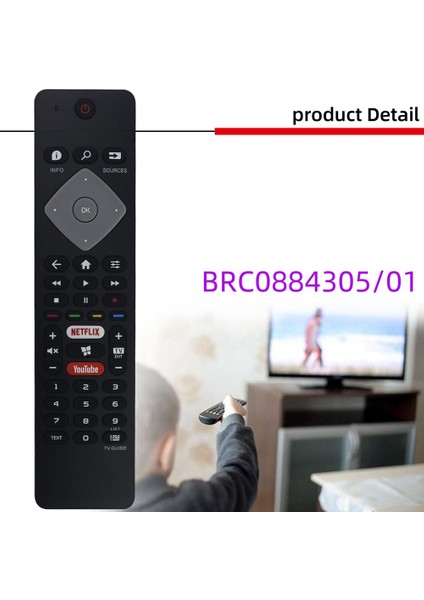 Philips Tv Için Yedek Uzaktan Kumanda BRC0884305/01 32PHS6825/60, Netflıx Youtube 4K Akıllı LED UHD Android Hdtv ile (Yurt Dışından)
