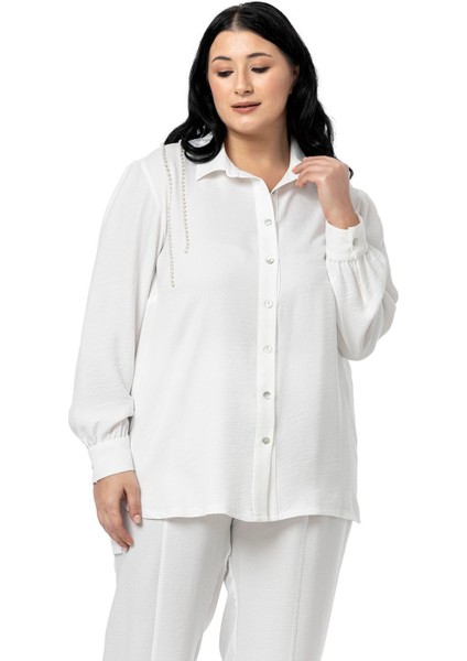 Büyük Beden Inci Detaylı Gömlek Pantolon Siyah Ikili Takım fiyatları