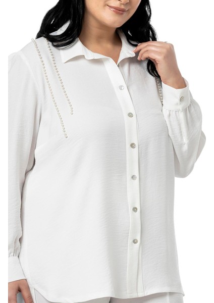 Büyük Beden Inci Detaylı Gömlek Pantolon Siyah Ikili Takım fırsatları