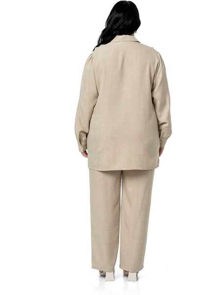 Büyük Beden Inci Detaylı Gömlek Pantolon Siyah Ikili Takım modelleri