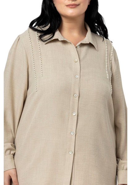 Büyük Beden Inci Detaylı Gömlek Pantolon Siyah Ikili Takım fırsatları