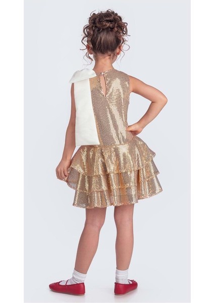 Yaka Fiyonk Pul Payet Kumaşlı Kız Çocuk Abiye Elbise M00702 modelleri