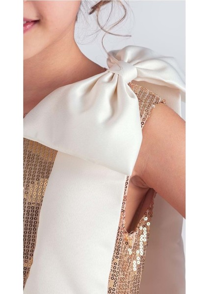 Yaka Fiyonk Pul Payet Kumaşlı Kız Çocuk Abiye Elbise M00702 fırsatları