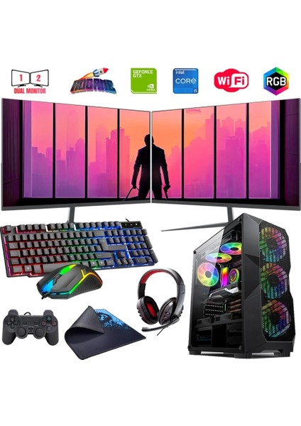 I5 13400F 32GB Ddr4 1tb M2 4gb GTX1650 Çift 24" Mon. Oyun Bilgisayarı (Gaming Set)