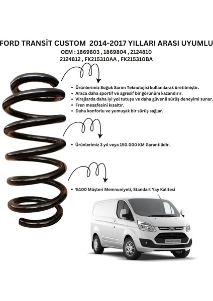 Ön Helezon Yay Takımı - 2 Adet Standart Yay ST110126F, Ford Transit Custom (2014-2017) Uyumlu