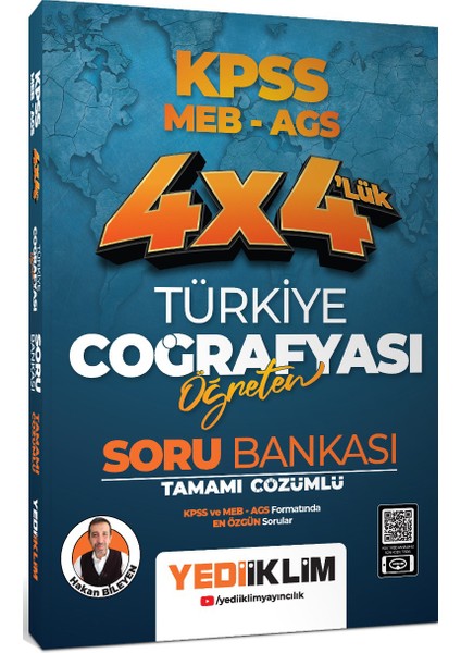 Yediiklim KPSS MEB AGS 4x4 Türkiye Coğrafyası Öğreten Tamamı Çözümlü Soru Bankası Hakan Bileyen