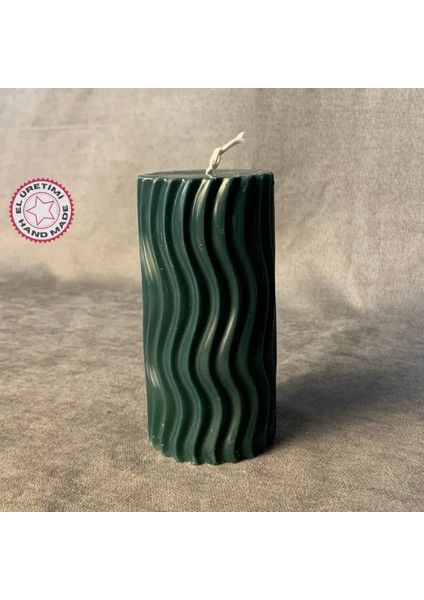 El Yapımı Dekoratif Yeşil Burgulu Mum - 6 x 12 cm