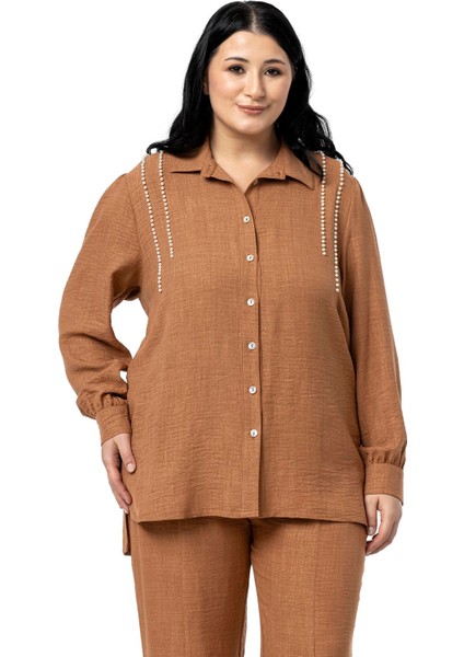 Büyük Beden Inci Detaylı Gömlek Pantolon Siyah Ikili Takım fiyatları