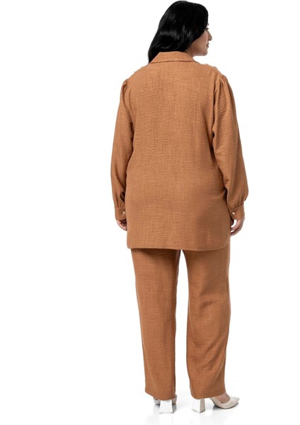 Büyük Beden Inci Detaylı Gömlek Pantolon Siyah Ikili Takım modelleri