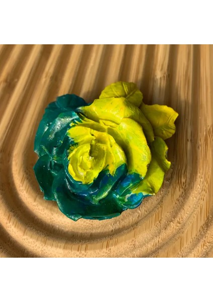 El Yapımı Minik Yeşil - Sarı Gül Magnet - 6 x 7 cm