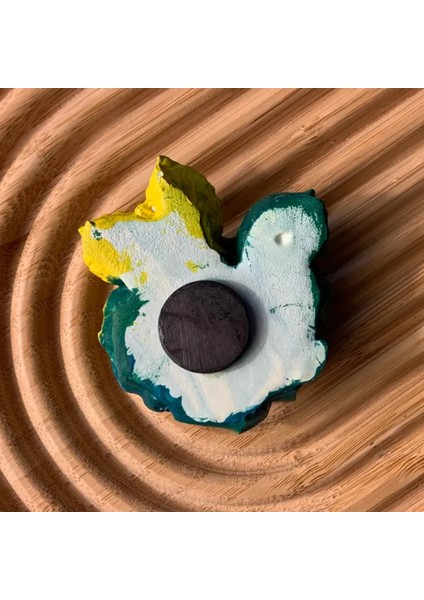 El Yapımı Minik Yeşil - Sarı Gül Magnet - 6 x 7 cm