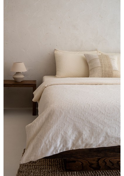 Damask Pamuk Yatak Örtüsü Krem 200 x 220