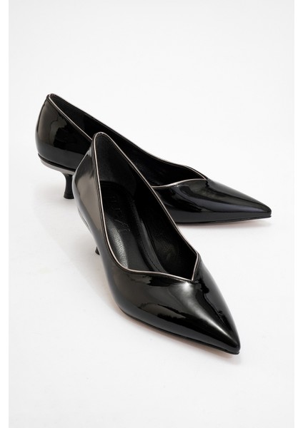 Eupho Siyah Rugan-Platin Kadın Kısa Topuklu Ayakkabı